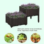 Conjunto de 2 Floreiras Quadradas Floreiras para Flores e Vegetais com Orifícios de Drenagem e Pés Altos 40x40x26 - 44cm Marrom