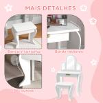Toucador para Crianças com Espelho e Banco Toucador de Maquilhagem para Crianças de 3 a 6 Anos 52x32x85 cm Branco