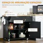 Carrinho de Cozinha com Rodas Móvel Auxiliar de Cozinha com 2 Gavetas 2 Portas Prateleira Ajustável 104x46x91 cm Preto