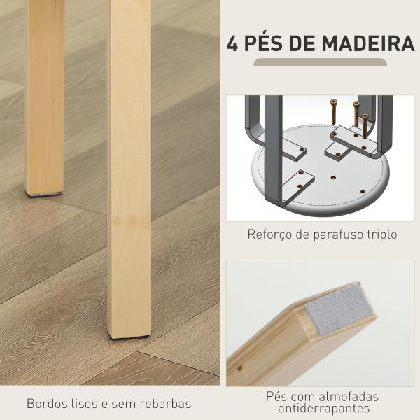 Conjunto de 4 Bancos Empilháveis Redondos Bancos Baixos de Cozinha com Assento Acolchoado Ø40x45 cm Cinzento e Madeira