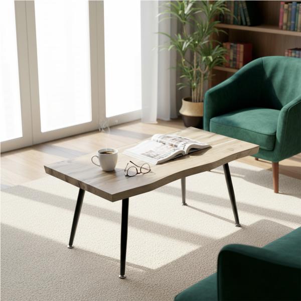Mesa de Centro Moderna com Tampo Espesso de 4 cm, Pés de Aço, 100x50x45 cm, Carvalho