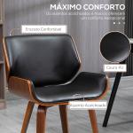 Conjunto de 2 Cadeiras de Jantar com Pés de Madeira Estofadas em Couro Sintético Encosto Curvado 53x54x81 cm Preto