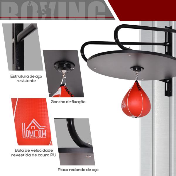 Pera de Boxe com Suporte de Parede com Plataforma Ajustável em Altura Suporte Giratório e Insuflador 60x73x80 cm Vermelho e Preto