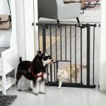 Barreira de Segurança para Animais de Estimação 74 - 80cm com Porta com Fechamento Automático e Sistema de Duplo Bloqueio Altura 76,2cm Preto