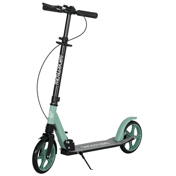 Trotinete Dobrável com Guiador Ajustável Rodas Grandes de 200mm Amortecimento e Travão Carga Máxima 100kg 91,5x36,5x91 - 104cm Verde