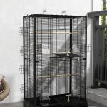Gaiola para Pássaros 61x36,5x98 cm com Portas Poleiros Bandeja Removível e Alças para Canários Periquitos Preto