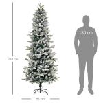 Árvore de Natal Ø95x210cm Neve Artificial com 784 Pontas de Ramos Ignífugos e Suporte de Aço Decoração de Natal para Interiores Verde e Branco