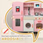 Cozinha de Madeira para Crianças com Sons Fogão Forno Micro - Ondas Máquina de Gelo e Acessórios 90x33,3x91,6 cm Rosa