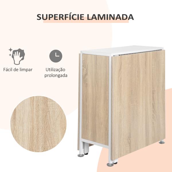 Mesa Dobrável de Arrumação 4 Prateleiras para Sala de Jantar Sala de Estar Mesa Auxiliar de Madeira 169x62x75 cm Carvalho e Branco
