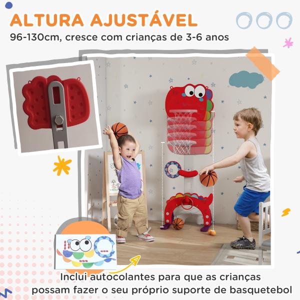 Tabela de Basquetebol 5 em 1 com Altura Ajustável Futebol Golf Aros Jogo de Lançamento 46x51x134 - 152 cm Vermelho