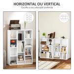Estante de 3 Níveis Estante para Livros com 11 Compartimentos Desenho Vertical ou Horizontal 74,3x24x106 cm Branco