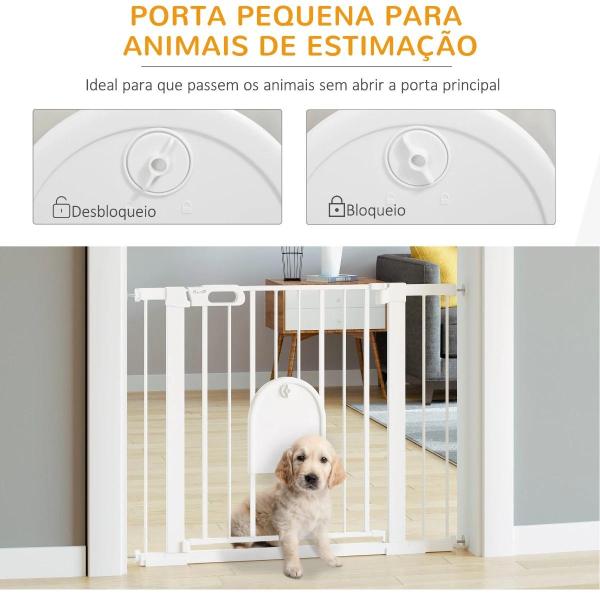 Barreira de Segurança de Cães Animais de Estimação para Escadas e Portas 75 - 103cm com 2 Extensões Fechamento Automático e Sistema de Duplo Bloqueio Aço Branco