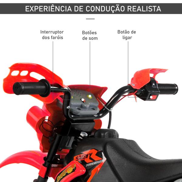 Mota Elétrica para Crianças Bateria 6V para Crianças acima de 3 Anos com Rodas de Apoio 102x53x66 cm Vermelho e Preto