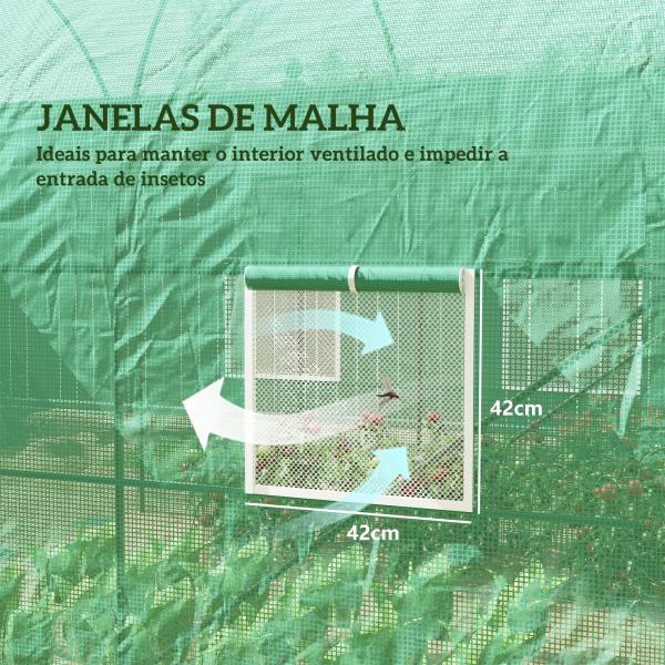 Estufa Tipo Túnel 250x200x200cm Estufa de Jardim com Janelas e Portas Enroláveis para Cultivo de Plantas Verde