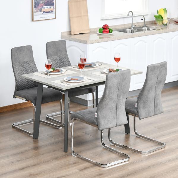 Conjunto de 4 Cadeiras de Sala de Jantar Estofadas em Veludo com Assento Acolchoado e Pés de Metal Cadeiras Cantilever Modernas 45x61x98cm Cinza