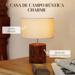 Candeeiro de Mesa Rústico com Base de Madeira Ecrã de Linho Interruptor Basculante E27 40W Ø20x27 cm Madeira e Bege