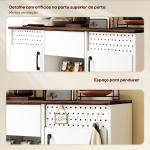 Aparador de 2 Portas com Orifícios 2 Compartimentos e Gaveta Prateleiras Ajustáveis 100x40x80 cm Branco e Castanho Rústico
