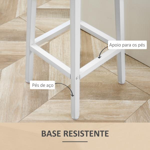 Conjunto de 2 Bancos Altos de Cozinha Bancos de Bar com Pés de Aço e Apoio para os Pés 32,5x32,5x65cm Madeira e Branco