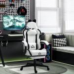 Cadeira Gaming com Orelhas Cadeira Gamer Reclinável com Altura Ajustável e Suporte Lombar 65x62x116 - 124 cm Branco