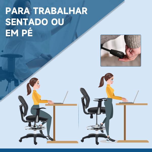 Cadeira de Escritório Ergonómica com Apoio para os Braços Apoio para os Pés e Assento Ajustáveis 59x59x95 - 115cm Preto