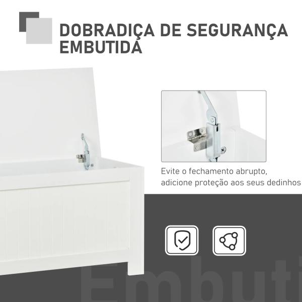 Baú de Armazenamento de Madeira Baú de Arrumação com Dobradiça de Segurança Carga Máxima 20 kg 81x40x46 cm Branco