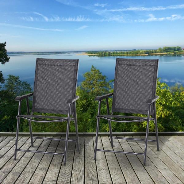 Conjunto de 2 cadeiras dobráveis para exterior com apoio de braços Cadeiras para varanda Jardim Terraço 58x64x94 cm Preto Carga 100kg