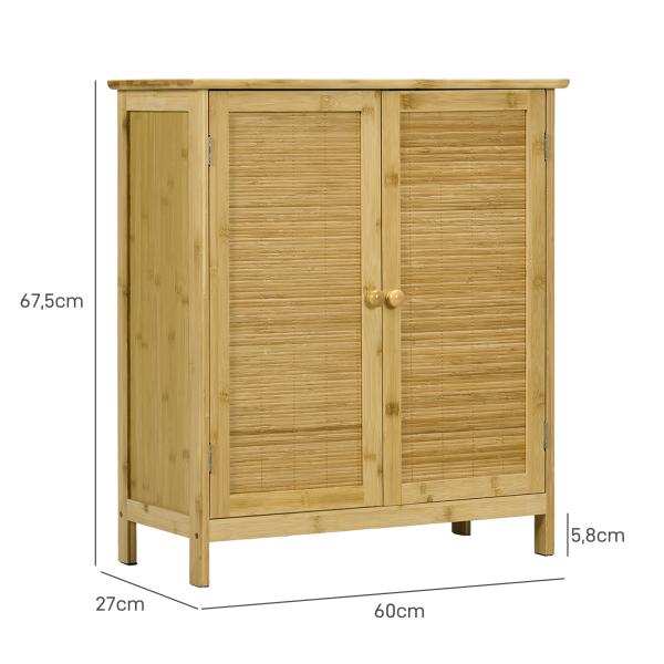 Aparador de Bambu de 2 Portas Aparador Boémio com 2 Prateleiras para Cozinha Entrada 60x27x67,5 cm Madeira