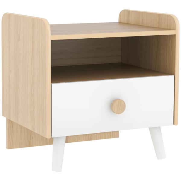 Mesa de Cabeceira Infantil de Madeira Mesa de Cabeceira para Crianças com Gaveta Bordas Redondas 40x32,5x40 cm Branco e Madeira
