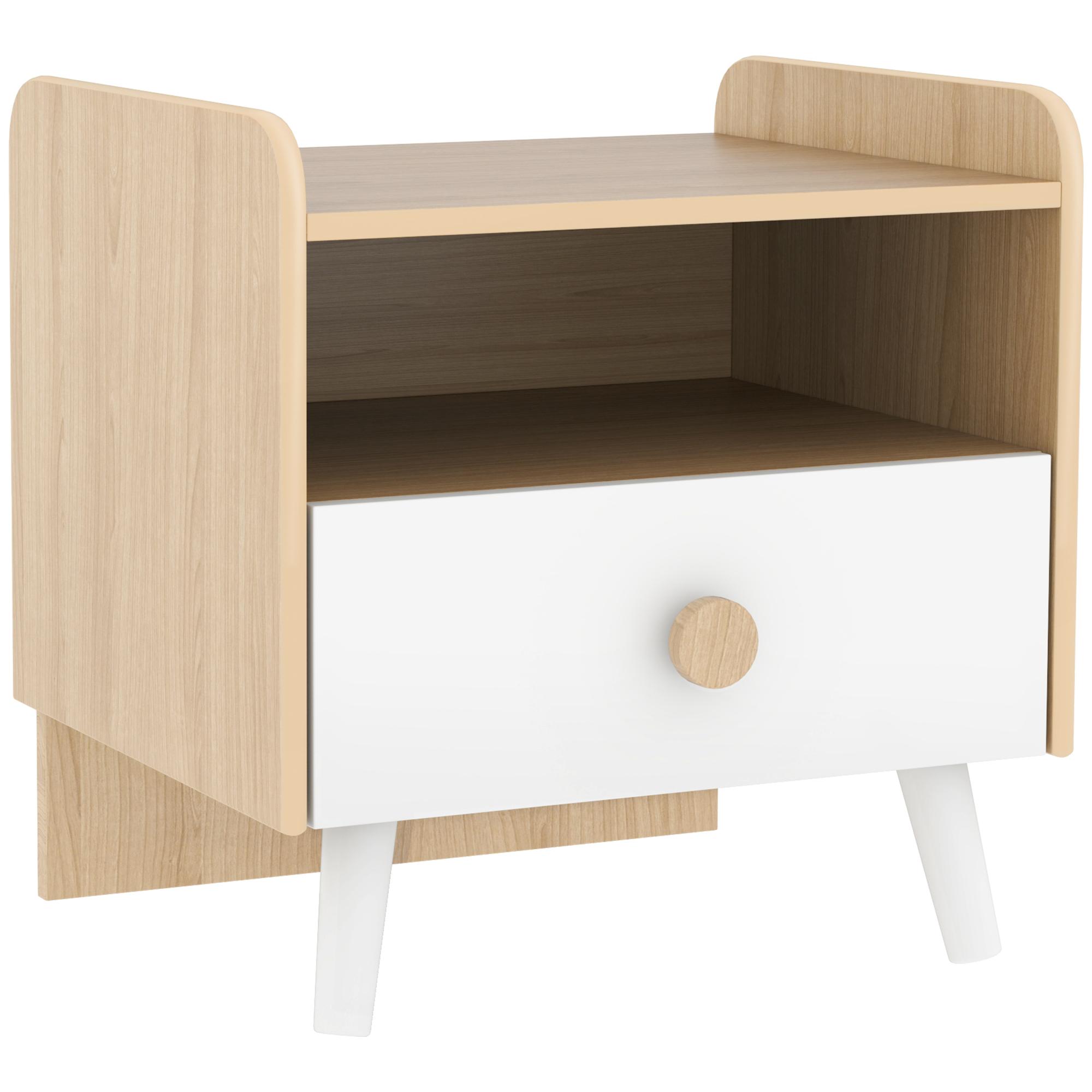 Mesa de Cabeceira Infantil de Madeira Mesa de Cabeceira para Crianças com Gaveta Bordas Redondas 40x32,5x40 cm Branco e Madeira