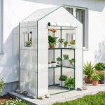 Estufa de Jardim com 1 Porta 2 Janelas e Prateleiras de 2 Níveis em Forma de U para Cultivo de Plantas 140x73x190 cm Branco