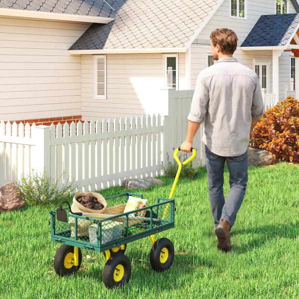 Carrinho de Jardim em Aço com Capacidade 200 kg e Laterais Removíveis 104x54x51 cm Verde e Amarelo