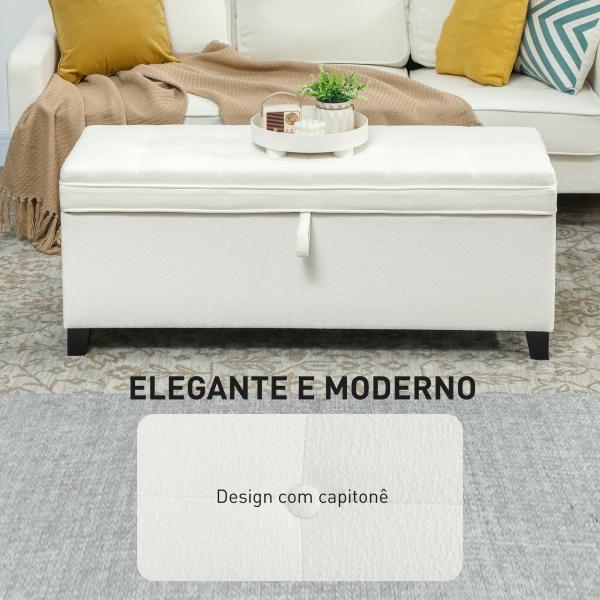 Banco de Armazenamento com 2 Dobradiças de Segurança Tampa Rebatível para Sala de Estar Quarto 120x40x48 cm Creme