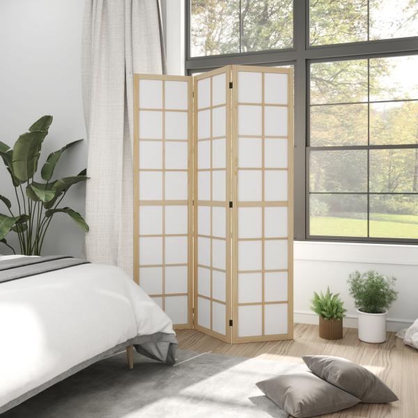 Biombo Dobrável de 3 Painéis Separador de Ambientes de Interior para Sala de Estar Dormitório e Escritório 120x170 cm Madeira e Branco