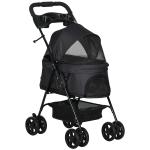 Carrinho para Cães Dobrável com Rodas Universáis Cesta de Armazenamento Correias de Segurança e Janelas 67x45x96 cm Preto