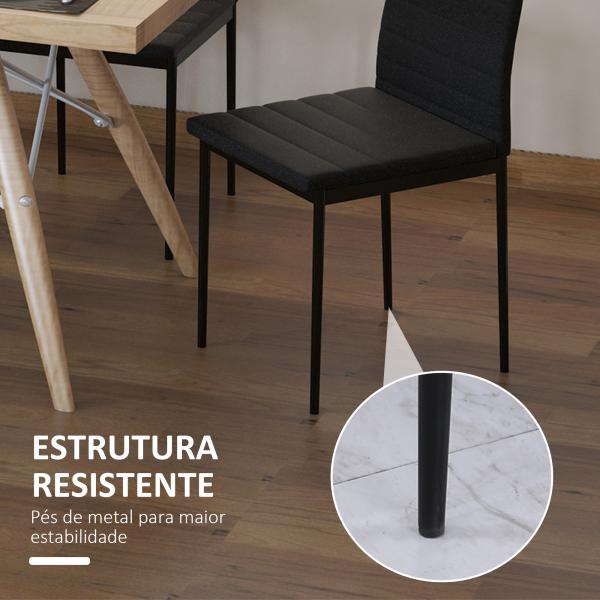 Conjunto de 4 Cadeiras de Sala de Jantar Estofadas em Linho com Pernas em Metal Cadeiras Modernas para Cozinha Quarto Suporta até 120 kg 41x50x97 cm Preto