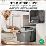 Balde de Lixo Embutido com 3 Recipientes Removíveis Capacidade Total 31L (15L+8Lx2) 48x34,3x35,1 cm Cinzento Claro