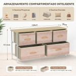 Cómoda com 5 Gavetas de Tecido Cómoda para Quarto Estrutura Metálica 100x30x51.5 cm Madeira e Branco