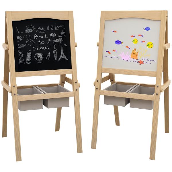 Cavalete para Crianças 3 em 1 com Quadro preto e Quadro Branco para Desenhos com Rolo de Papel 58x50,5x109 cm Madeira