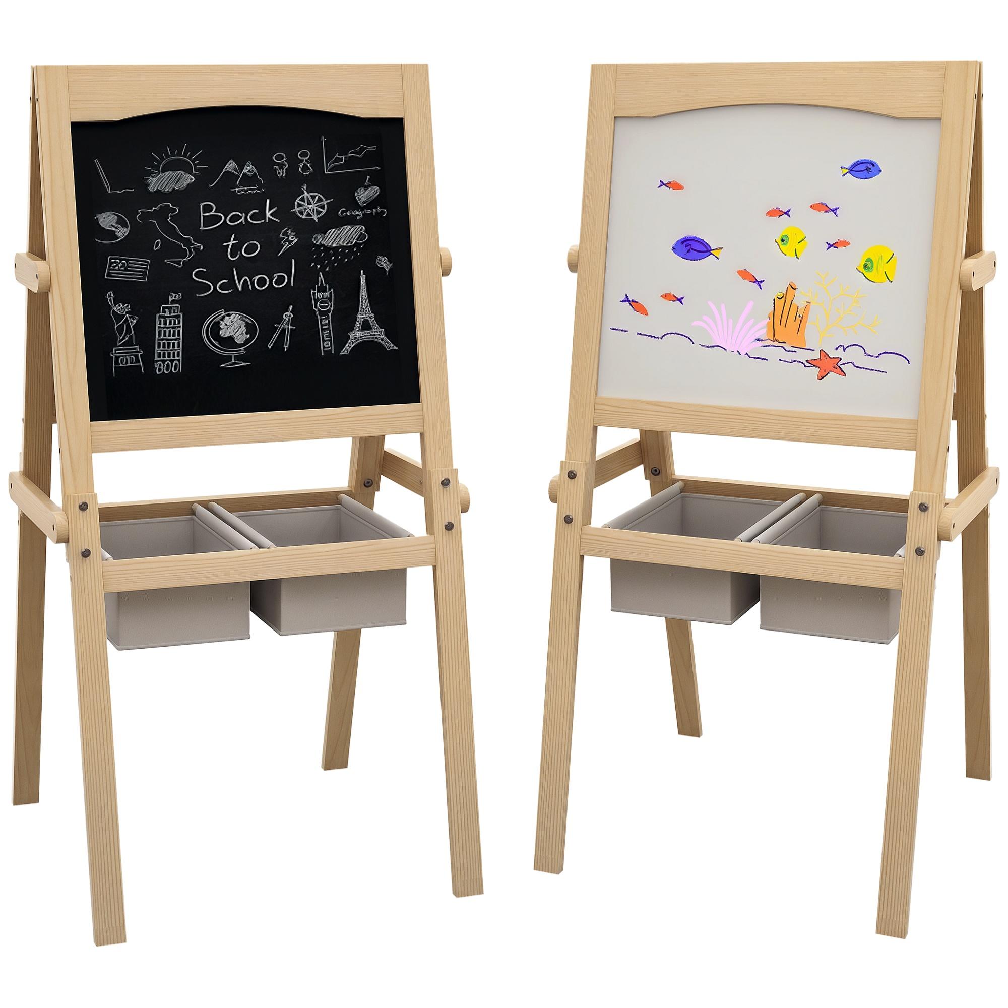 Cavalete para Crianças 3 em 1 com Quadro preto e Quadro Branco para Desenhos com Rolo de Papel 58x50,5x109 cm Madeira
