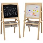Cavalete para Crianças 3 em 1 com Quadro preto e Quadro Branco para Desenhos com Rolo de Papel 58x50,5x109 cm Madeira