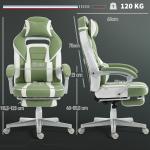 Cadeira Gamer Reclinável com Altura Ajustável Apoio para os Pés Retrátil Suporte Lombar e Almofada de Cabeça Amovível Verde