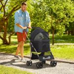 Carrinho para Animais de Estimação 3 em 1 Dobrável com Bolsa de Transporte Cesta de Armazenamento e Travão 82x49,5x98cm Preto