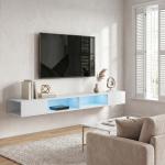 Móvel de TV Suspenso com Luzes LED e Estantes Abertas para Televisão até 75'' 177,8x30x18 cm Branco