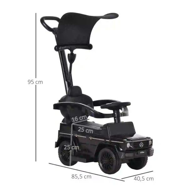 Carro de Passeio Carro Andador para Crianças acima de 12 Meses Mercedes G350 com Buzina Capô Removível Encosto e Suporte de Proteção 85,5x40,5x95cm Preto