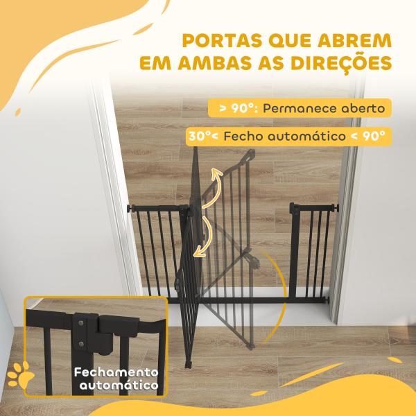 Barreira de Segurança para Cães com Largura Ajustável 74 - 80 cm e Extensões para Escadas e Portas Preto