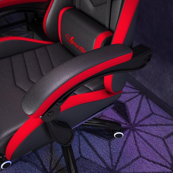 Cadeira Gaming Ergonómica Reclinável 135° de Couro PU com Suporte Lombar Altura Ajustável 65x65x129 cm Preto e Vermelho