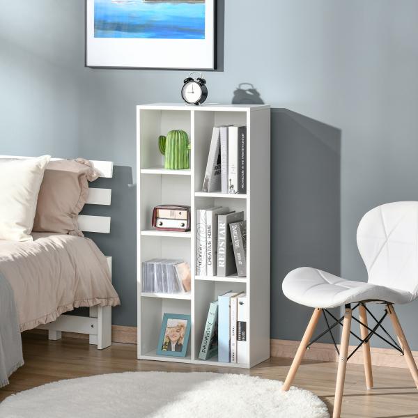 Estante para Livros Estante de Madeira com 7 Compartimentos de Armazenamento Plantas Arquivos para Sala de Estar Dormitório Escritório 50x24x106cm Branco