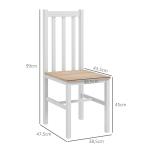 Conjunto de 2 Cadeiras de Sala de Jantar com Encosto de Ripas Estrutura de Madeira de Pinho 38,5x47,5x99 cm Branco