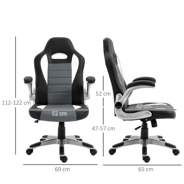 Cadeira de escritório ergonômica Altura ajustável apoio de Braço dobrável com 5 rodas Carga 120 kg 65x69x112 - 122 cm cinza