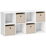 Estante Cubo Estante de Armazenamento Horizontal ou Vertical com 8 Compartimentos e 4 Gavetas de Tecido 53,7x30x79,8 cm Branco e Bege